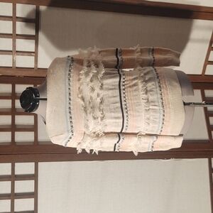 LOFT Fringe Striped White Sweater Sz M
